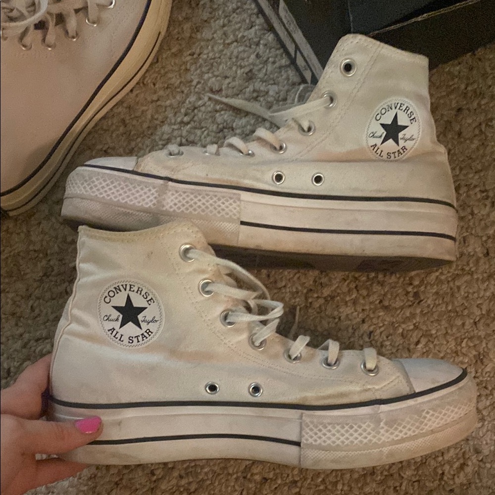 Converse High Top Sneakers in Cream with Black Accents